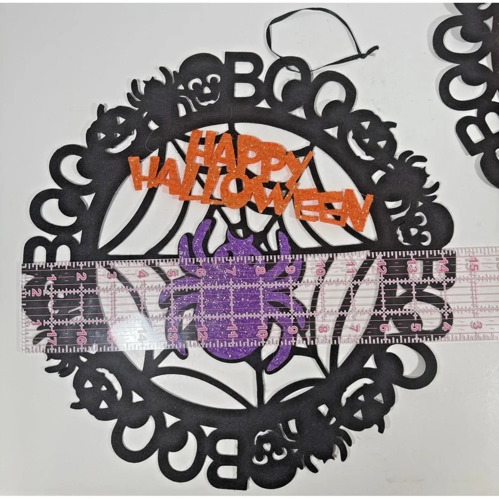 Unbranded Halloween Wall Decor Set 2pc 14in Black Orange Glitter Spider Pumpkin